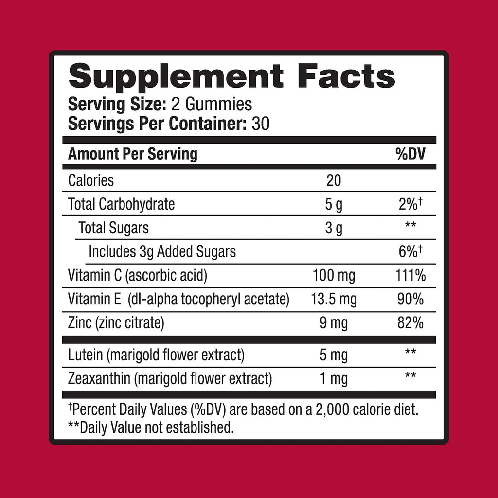 Ocuvite Eye Vitamin & Mineral Supplement, Gummy Multivitamin for Eyes, Zinc, Vitamin C & E, Lutein & Zeaxanthin Supplements for Vision Support for Adults, 60 Gummies