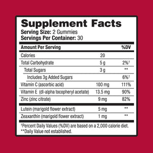 Ocuvite Eye Vitamin & Mineral Supplement, Gummy Multivitamin for Eyes, Zinc, Vitamin C & E, Lutein & Zeaxanthin Supplements for Vision Support for Adults, 60 Gummies
