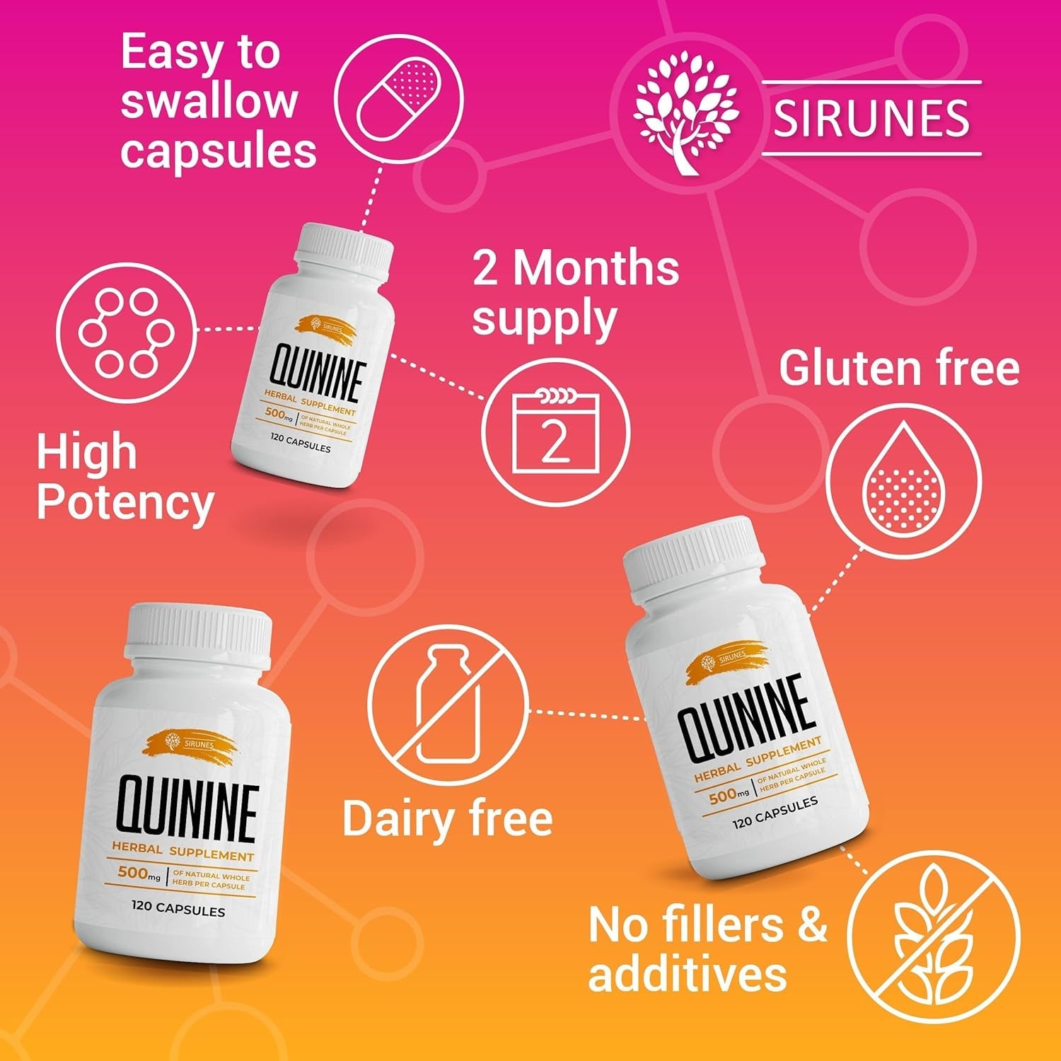 Leg Cramps Relief Quinine Capsules – Natural Cinchona Bark Supplement for Cramp Defense & Digestive Health – 500 Mg Quinine Pills, 120 Tablets, Non-Gmo, Gluten-Free