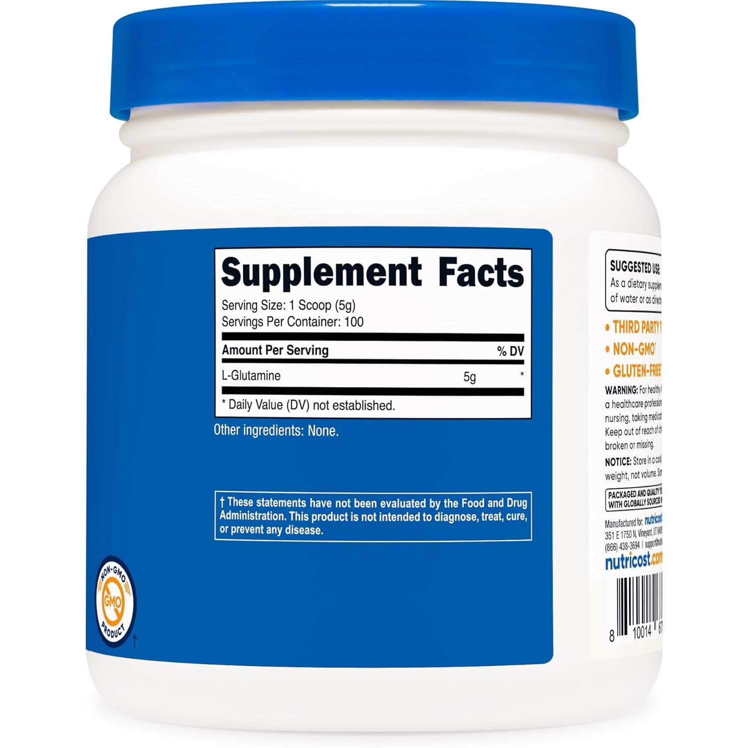 Nutricost L-Glutamine Powder (500 Grams) Unflavored - Gluten Free & Non-Gmo, 100 Servings