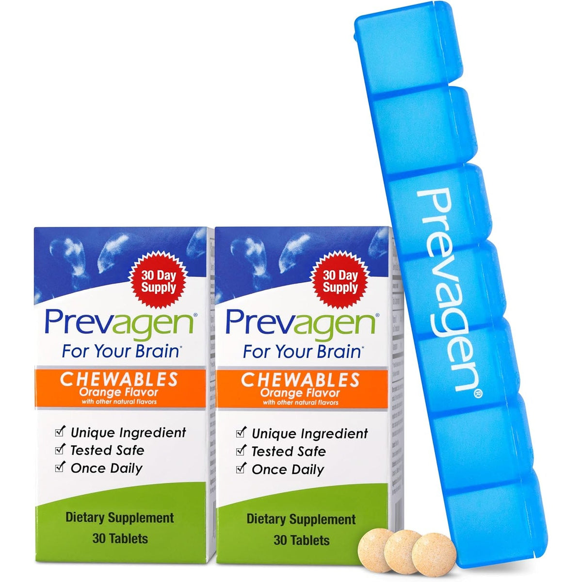Prevagen Regular Strength Orange Chewables - 60 Tablets (2 Month Supply) | Formulated for Your Brain | 10Mg of Apoaequorin plus Vitamin D3 with 7-Day Pill Minder