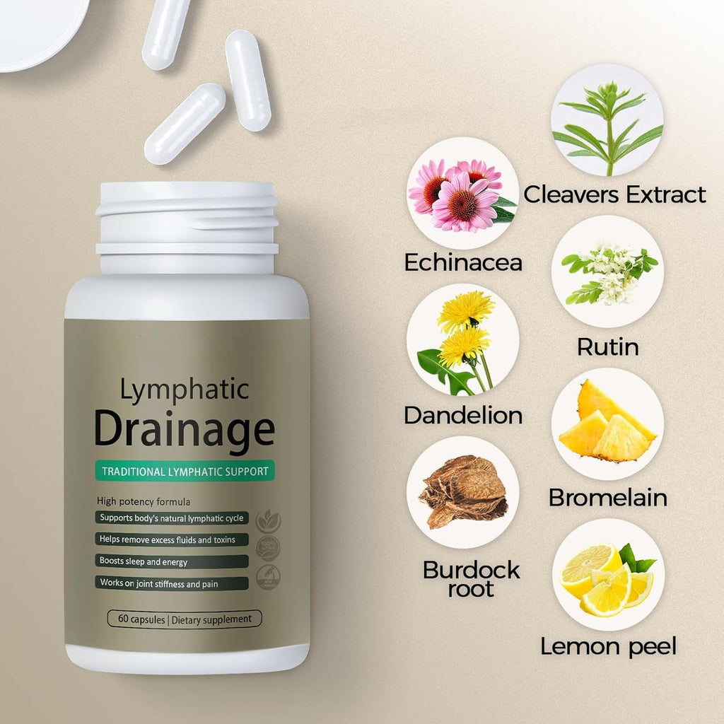 Lymphatic Drainage Capsules | Lymphatic Support Supplement | Supports Bloating, Fluid Balance & Daily Lymphatic Wellness | with Dandelion, Cleavers & Echinacea | Non-Gmo, Gluten Free | 60 Count
