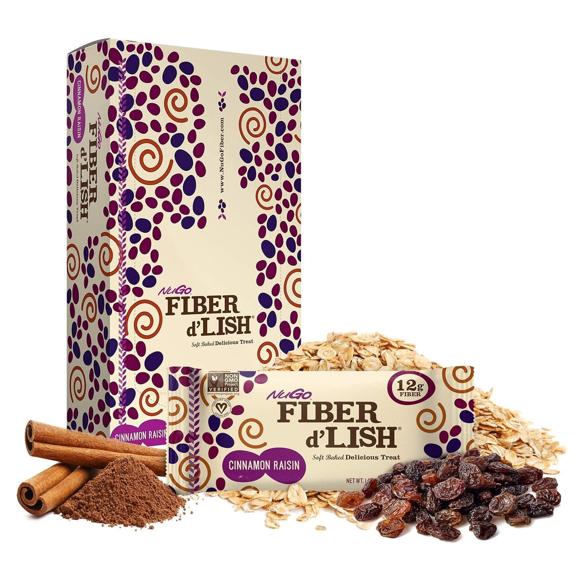 Nugo Fiber D'Lish Cinnamon Raisin, 12G High Fiber, Vegan, 150 Calories, 16 Count