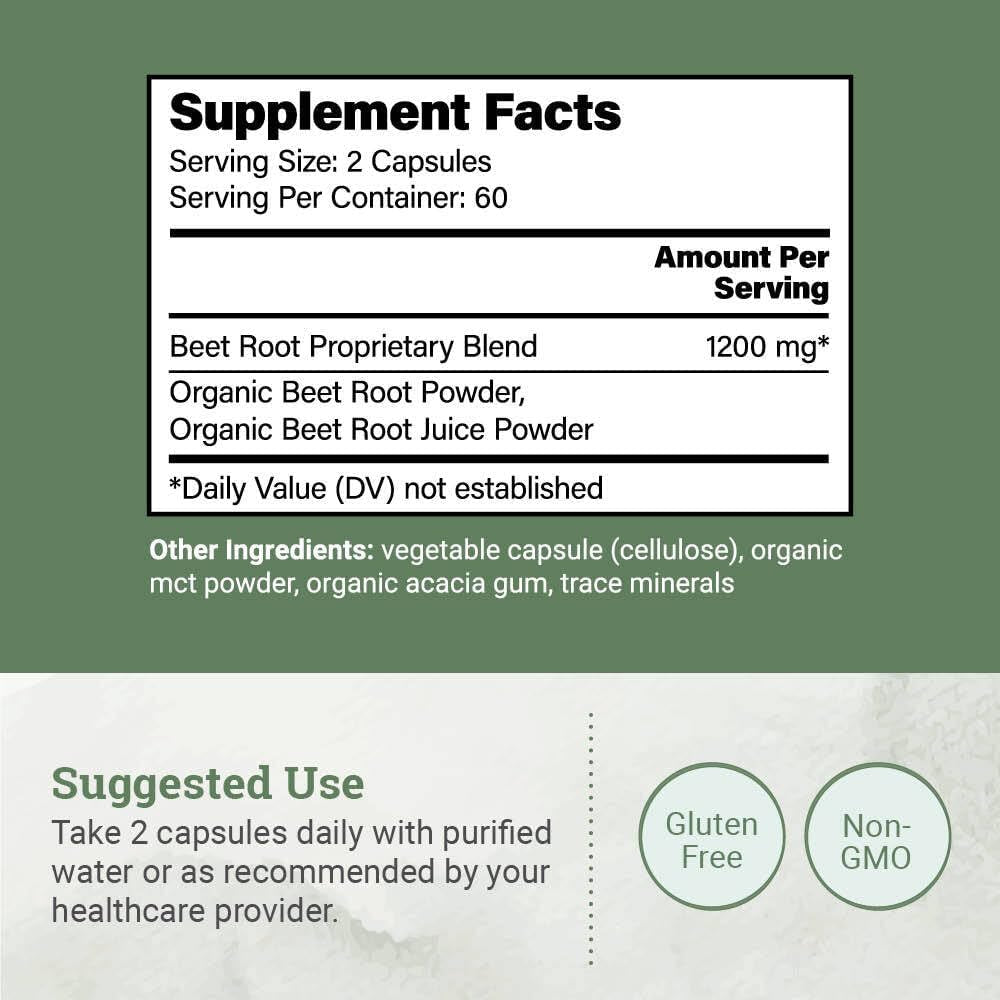 Earth Harmony Naturals Organic Beet Root Capsules 1200 Mg - Beet Root Powder & Juice Blend Supplement for Men and Women - 120 Capsules