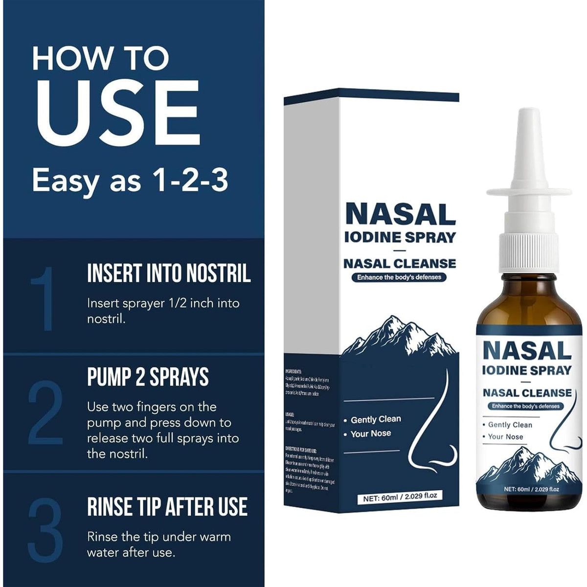 Nutramd Iodine Nasal Spray, Daily Nasal Cleanse & Care Mist with Iodine & Fulvic Acid, Fine Mist Non-Medicated Nasal Spray for Dry Air, Travel & Daily Use(1Pc)