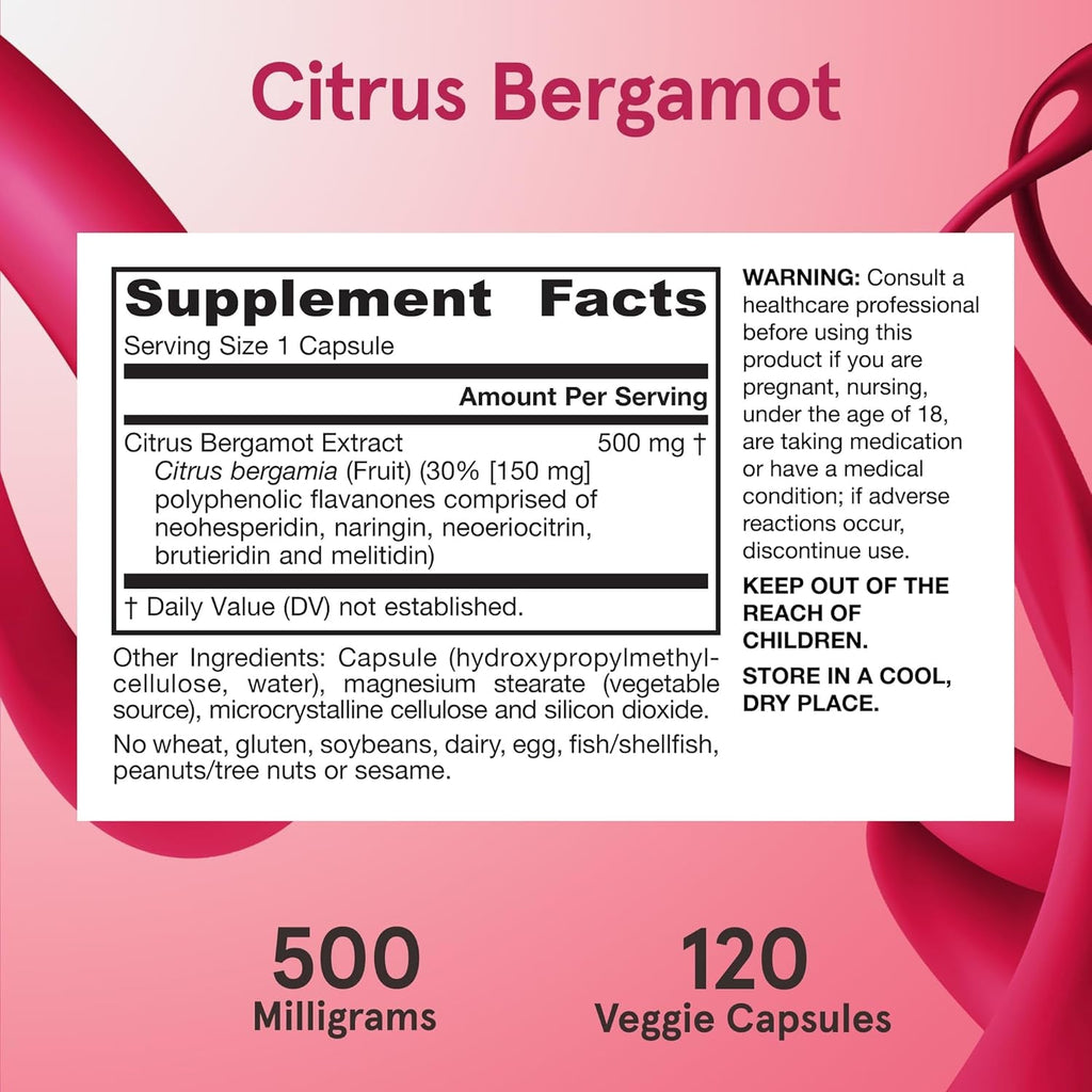 Jarrow Formulas Citrus Bergamot Supplement 500 Mg - 120 Servings (Veggie Caps) - Antioxidant Support for Cardiovascular & Metabolic Health - Dietary Supplement - Vegan Gluten-Free- Use with Qh-Absorb