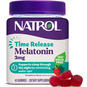 Natrol Time Release Melatonin Gummies, Sleep Support for Adults, 3 Mg Melatonin Supplements for Sleep Support, 45 Strawberry-Flavored Gummies, up to a 45 Day Supply