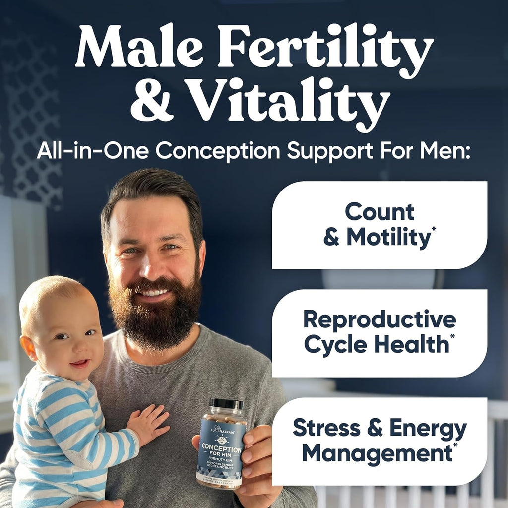 Eu Natural Conception for Him - Male Fertility Supplements with Ashwagandha, Folate & Zinc - Sperm Count, Motility & Strength Support - Fertility Support for Men, 60 Vegetarian Capsules