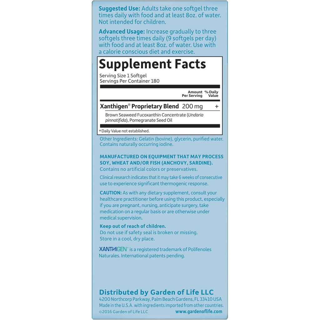 Garden of Life Fucothin Fucoxanthin Weight Loss Pills – Whole Food Diet Pill with Brown Seaweed and Pomegranate Seed Oil for Natural Weight Management, Non‑Stimulant Dietary Supplement, 180 Softgels
