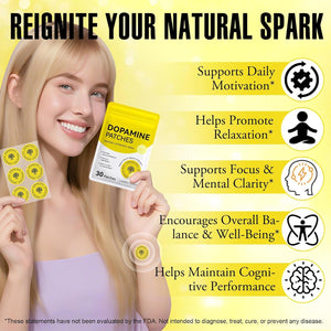 Dopamine Patches, Mood & Positivity Support, Plant-Based Formula, Supports Dopamine & Serotonin Balance, 30 Vegan Patches for Men Women