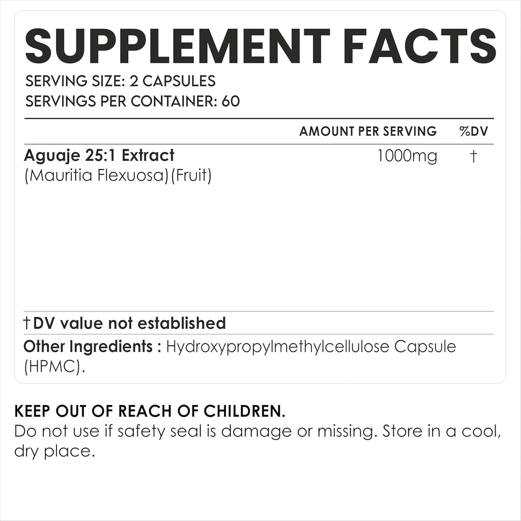 Amalth Aguaje Curves Capsule for Women 1000 Mg- Extra Strength from Peru Natural Supplements- 120 Capsules Non- GMO Premium Quality Pills