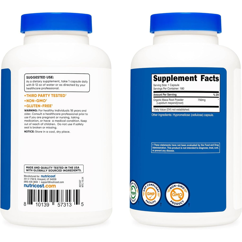 Nutricost Maca Root Capsules (Lepidium Meyenii) 750Mg, 180 Capsules, 180 Servings
