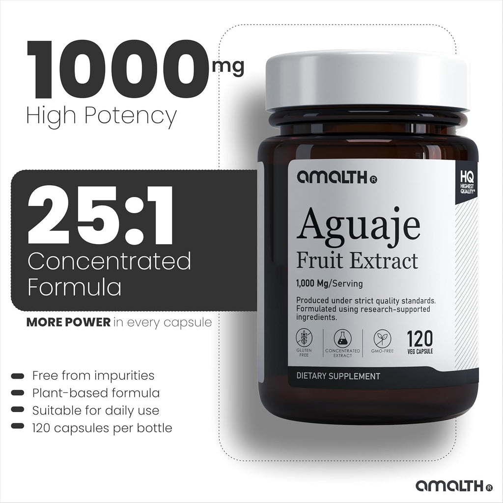 Amalth Aguaje Curves Capsule for Women 1000 Mg- Extra Strength from Peru Natural Supplements- 120 Capsules Non- GMO Premium Quality Pills