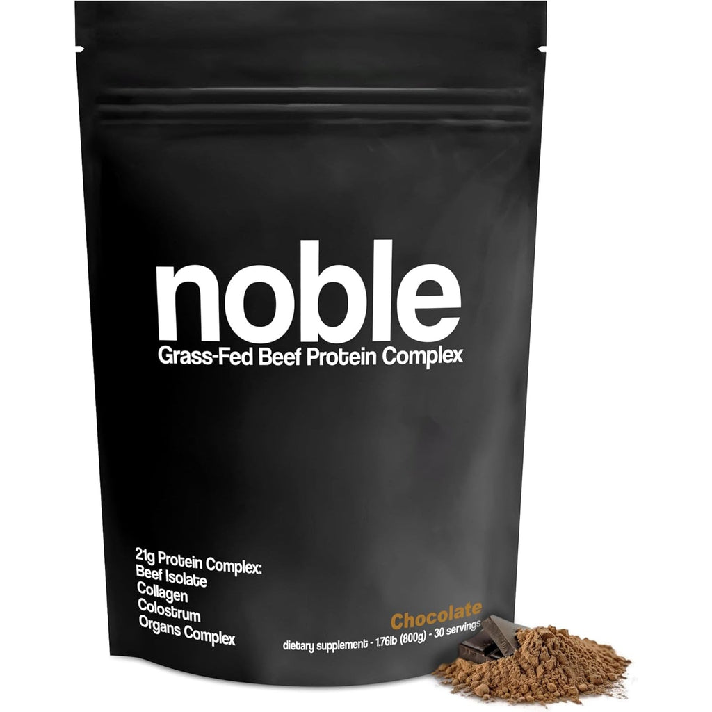 Noble All-In-One Chocolate Protein Powder, 21G Grass-Fed Beef Protein & Collagen, Colostrum & Organ Blend, Whey-Free, Seed Oil-Free, Zero-Carb, 30 Servings (1.75Lbs)