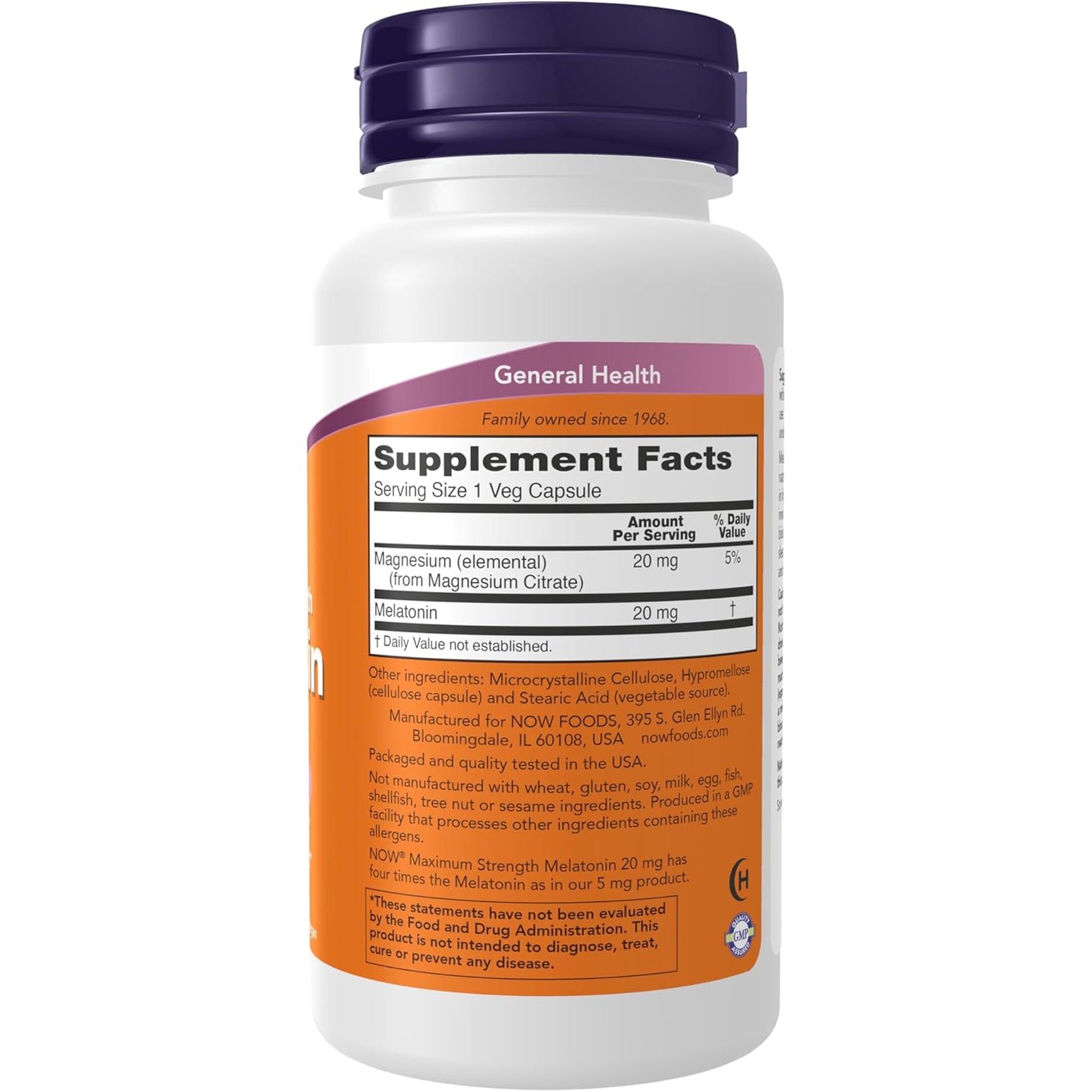 NOW Foods Supplements, Maximum Strength Melatonin 20 Mg, Healthy Sleep Cycle*, Free Radical Scavenger*, Gastrointestinal Support*, 90 Veg Capsules