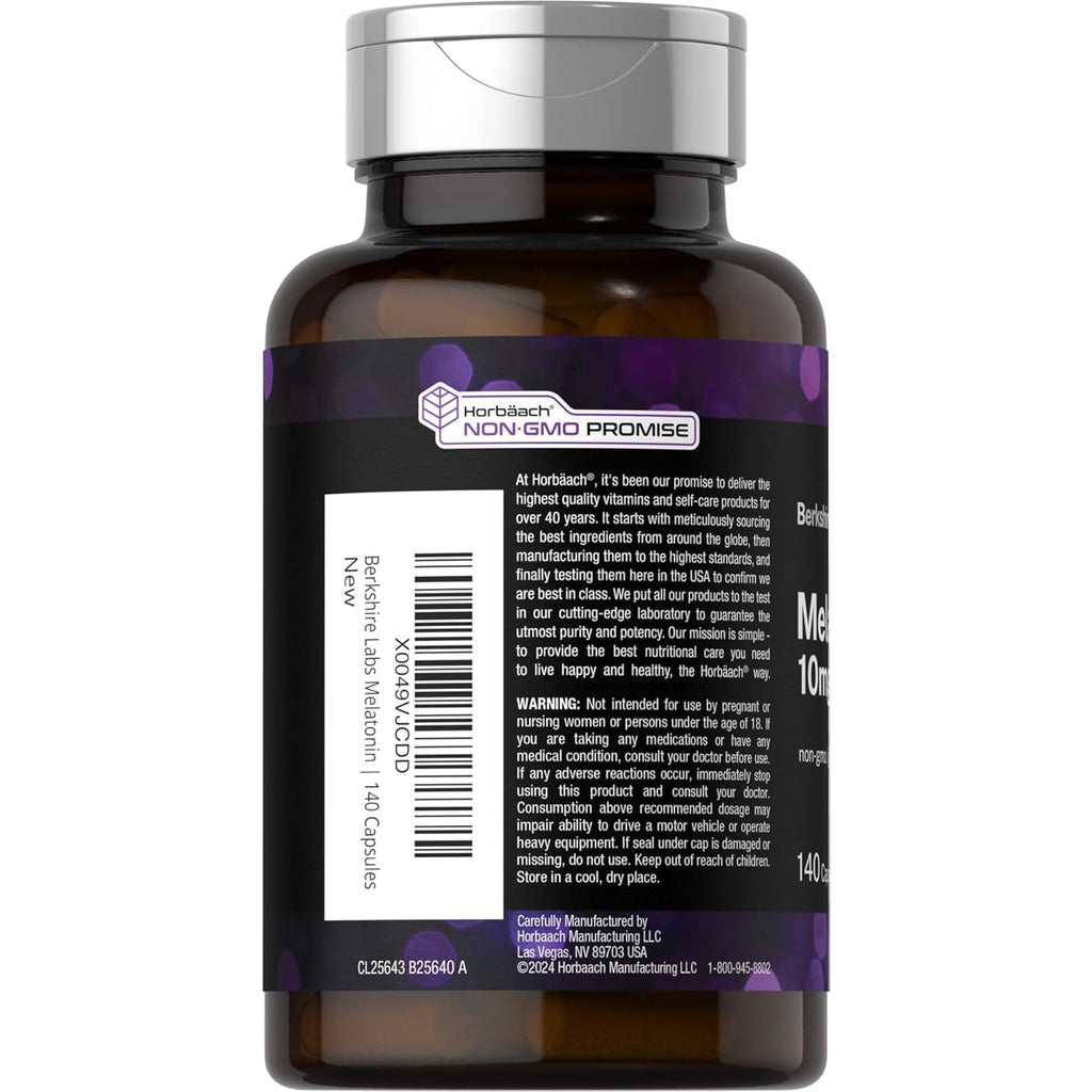 Horbäach Berkshire Labs Melatonin 10Mg | 140 Quick Release Capsules | Extra Strength Formula | Non-Gmo, Gluten Free Supplement