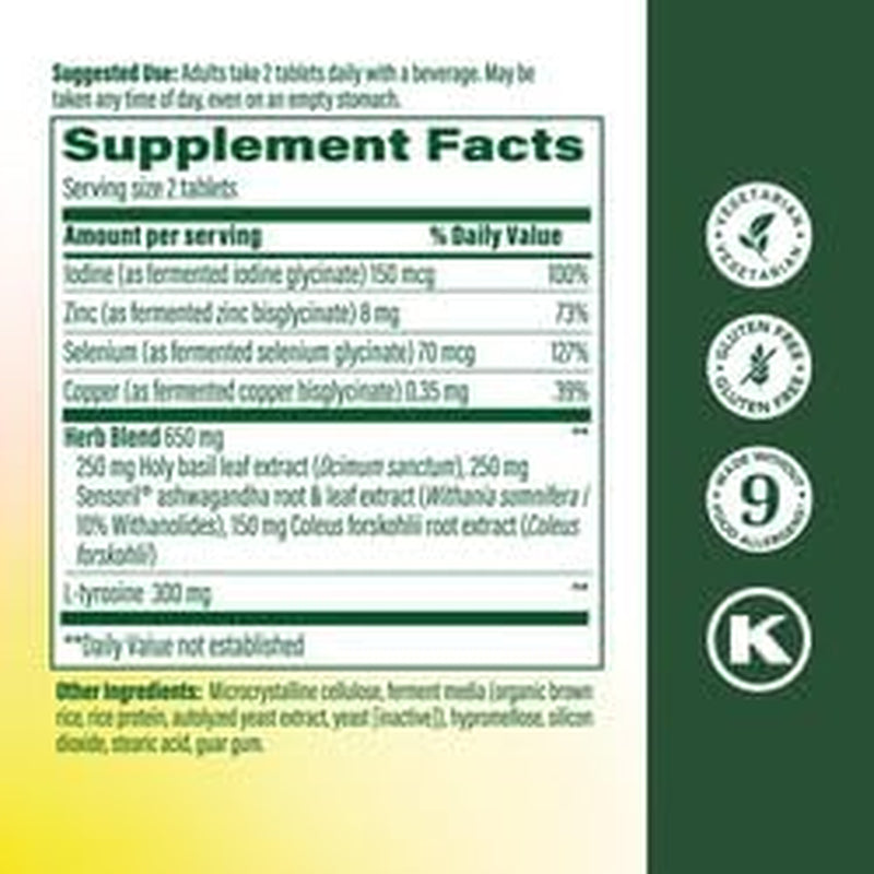Megafood Thyroid Strength - Mineral Supplement- Thyroid Support for Women with Ashwagandha, Zinc, Selenium, Copper, Iodine & L-Tyrosine - 90 Tabs (45 Servings)