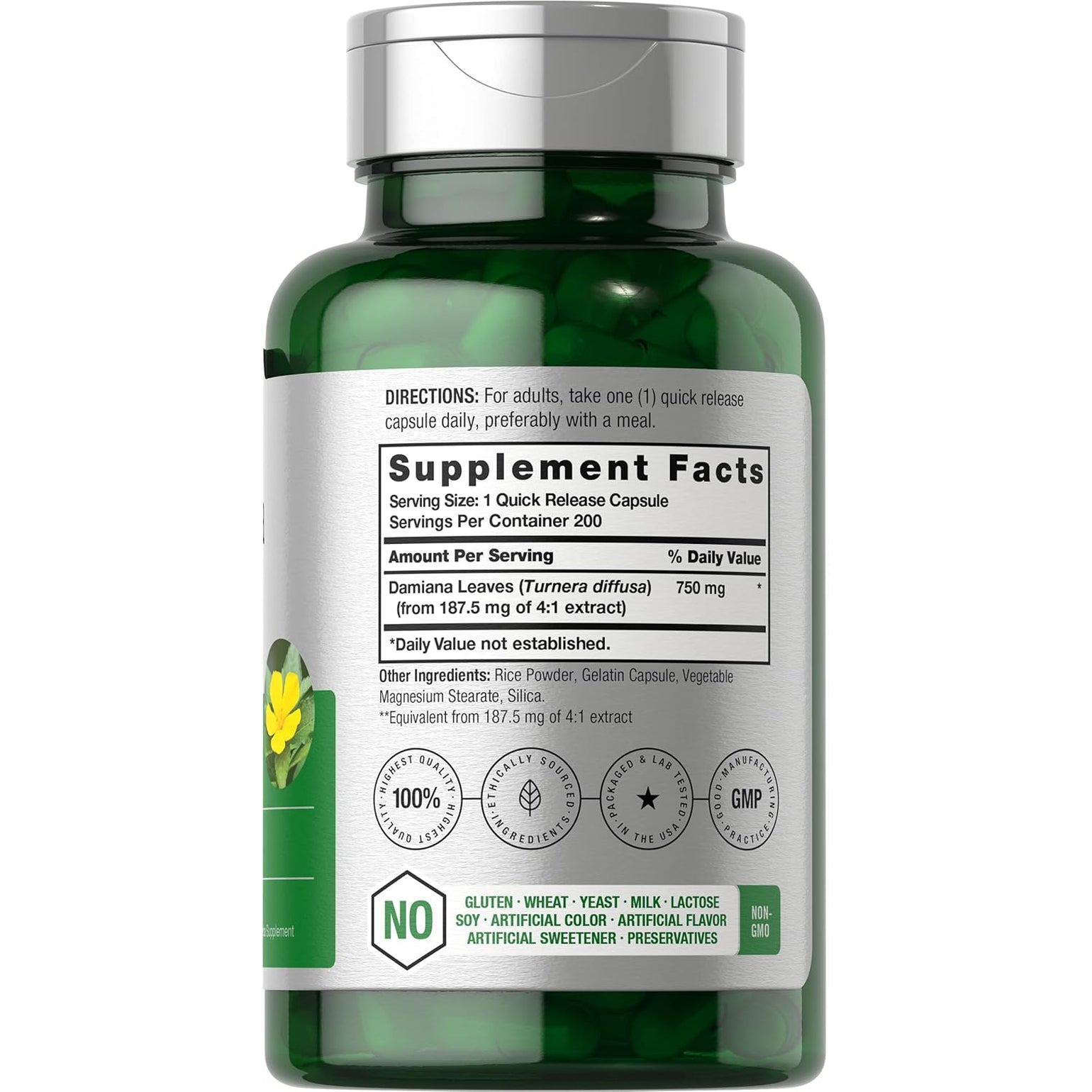 Horbäach Damiana Leaf Extract | 200 Capsules | Herbal Supplement | Non-Gmo, Gluten Free Formula