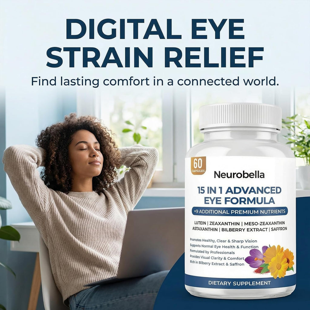 15-In-1 Advanced Eye Formula, Eye Support Formula for Daily Comfort with Lutein, Zinc, Luteolin, 60 Capsules