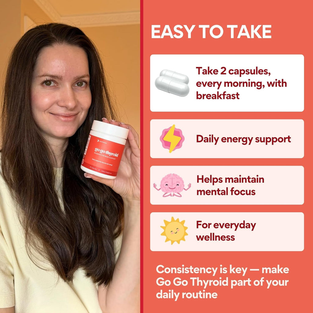 Voomvaya Go Go Thyroid - Thyroid Support for Women 30+ - Female-Focused Hormonal Balance & Thyroid Supplement with Iodine, Selenium & L Tyrosine - 3Rd Party Tested - 60 Capsules