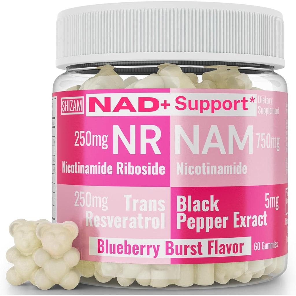 SHIZAM Nicotinamide Riboside NR NAM Resveratrol Gummies, 1000Mg NAD+ NAD + plus Nrf2 Activator Booster W Pure Niacinamide Vitamins B3 Capsules Pills Powder Supplements Alt NDA Regenerator 500Mg