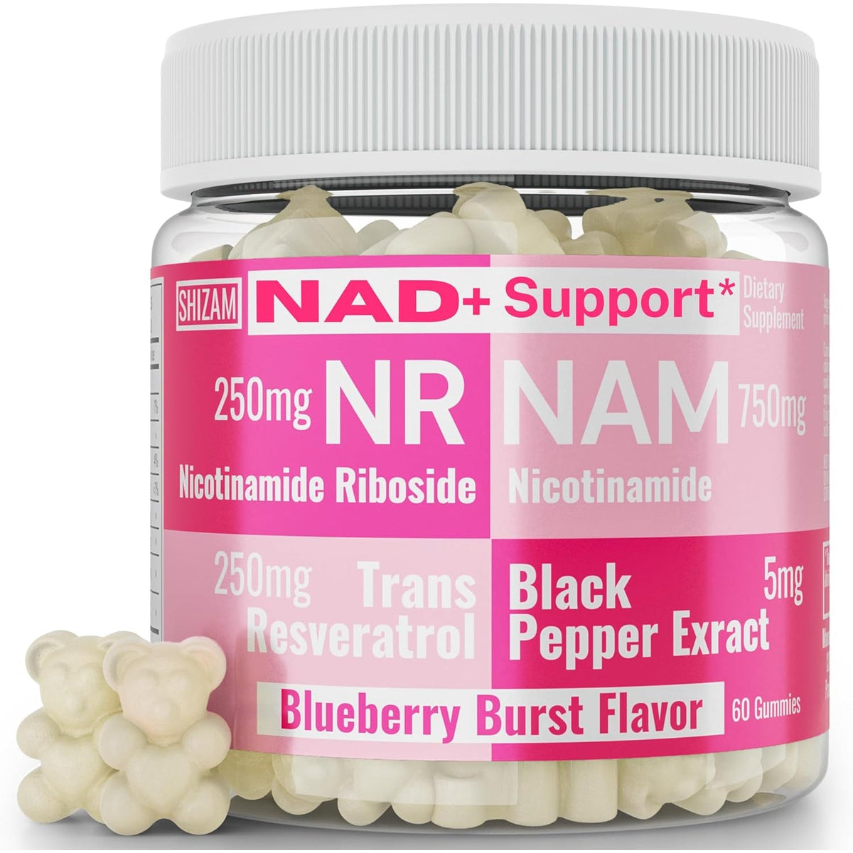SHIZAM Nicotinamide Riboside NR NAM Resveratrol Gummies, 1000Mg NAD+ NAD + plus Nrf2 Activator Booster W Pure Niacinamide Vitamins B3 Capsules Pills Powder Supplements Alt NDA Regenerator 500Mg