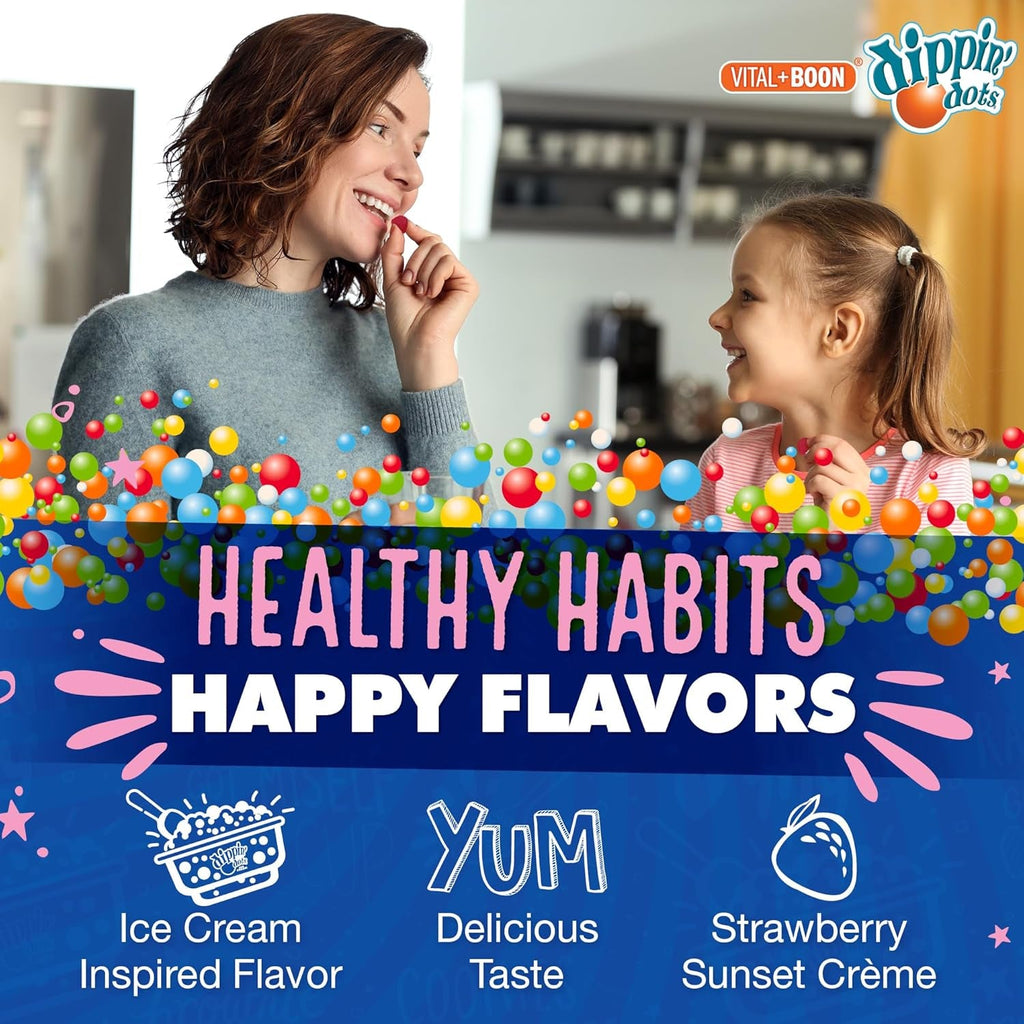 Dippin Dots - Melatonin Gummies for Kids & Adults (60 Days Supply) Strawberry Sunset Creme Flavor | 2.5Mg per Kids Melatonin Supplement for Faster, Longer Sleep | Gummies for Children (120 Count)