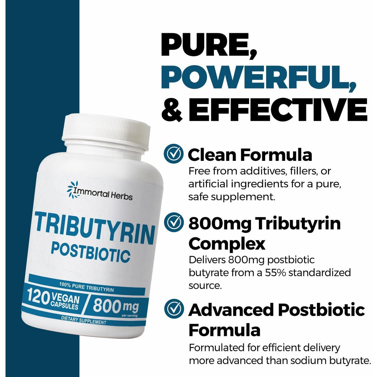Tributyrin Supplement 800Mg, Advanced Butyrate Form, 55% Standardized, More Effective Delivery than Sodium Butyrate, 120 Capsules, Non-Gmo & Gluten Free Postbiotic Supplement