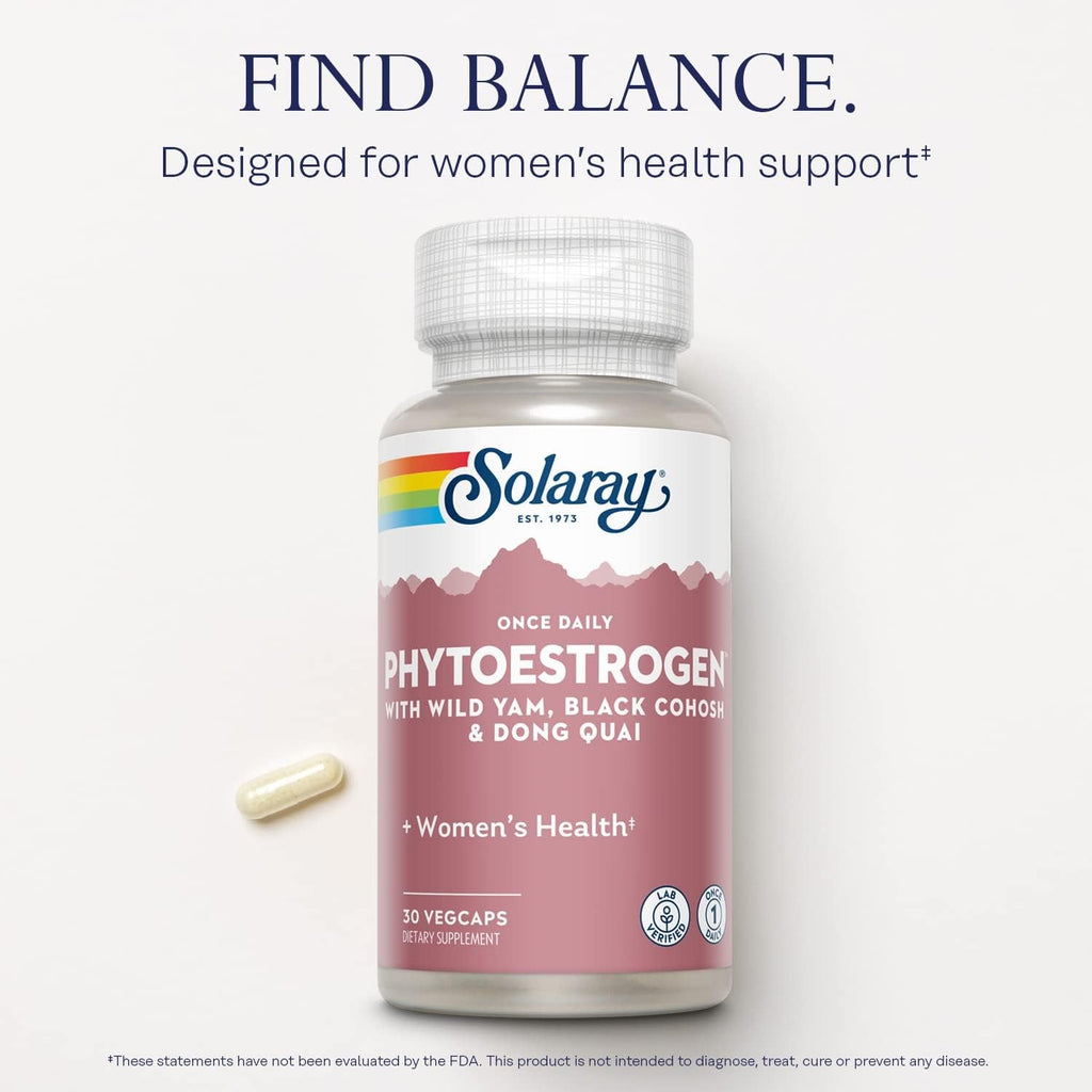 SOLARAY Once Daily Phytoestrogen - Phyto Estrogen Supplement for Women with Black Cohosh, Dong Quai, Wild Yam, Soy Isoflavones - Women'S Health Support - 60-Day Guarantee, 30 Servings, 30 Vegcaps