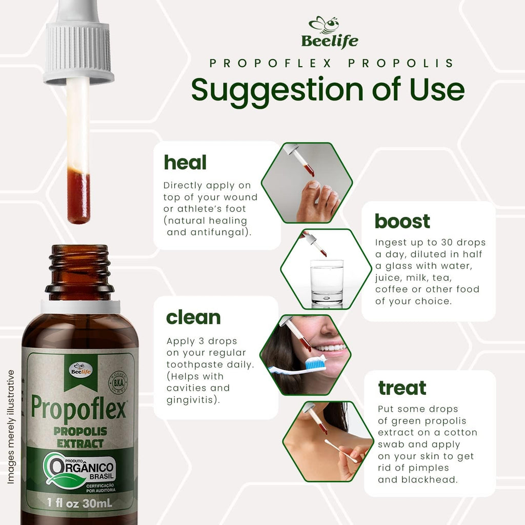 Beelife Propoflex Organic Green Propolis Extract - High Artepillin-C Levels, Antioxidant-Rich Supplement for Overall Wellness - Natural & Kosher-Friendly - Made in Brazil, 1 Fl. Oz.
