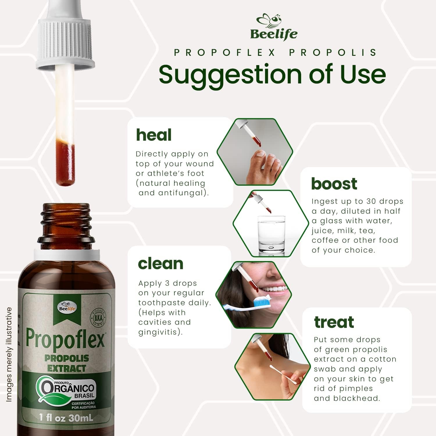 Beelife Propoflex Organic Green Propolis Extract - High Artepillin-C Levels, Antioxidant-Rich Supplement for Overall Wellness - Natural & Kosher-Friendly - Made in Brazil, 1 Fl. Oz.