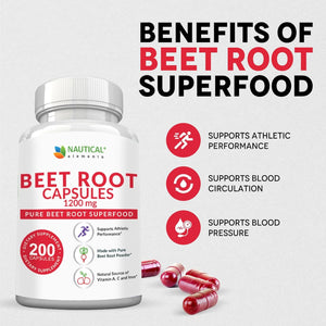Beet Root Capsules - 1200Mg per Serving - 200 Beet Root Powder Capsules - Beetroot Powder Supports Blood Pressure, Athletic Performance, Digestive, Immune System (Pure, Non-Gmo & Gluten Free