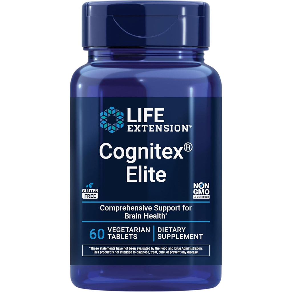 Life Extension Cognitex® Elite, Sage, Blueberry, Ashwagandha, Phosphatidylserine, Vinpocetine, Attention, Focus, Mood & Memory, Gluten-Free, Non-Gmo, Vegetarian, 60 Tablets