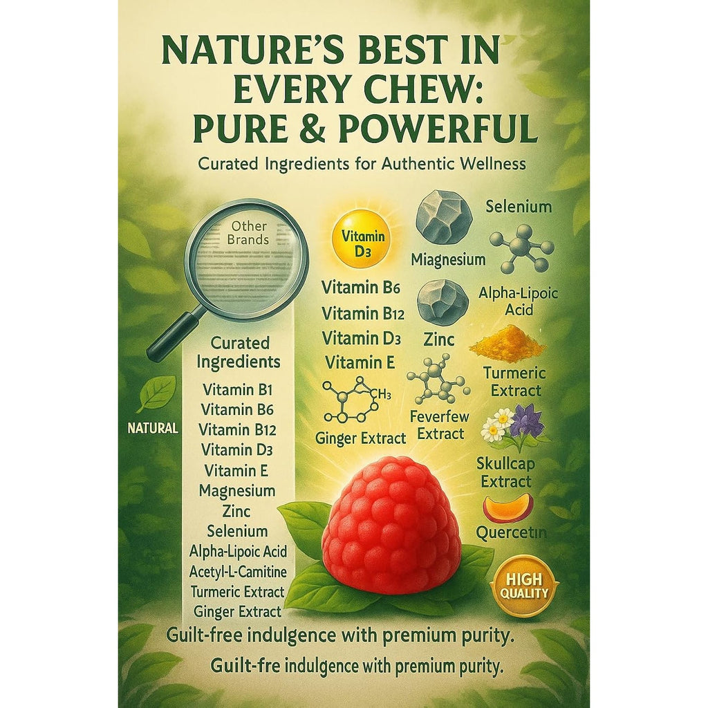 Sugar Free Neuropathy Support Gummies for Nerve – Enhanced Nerve Health, Regeneration, Cognitive Support with Vitamin B1, B6, B12, Magnesium, ALA, Turmeric, Coq10 & More