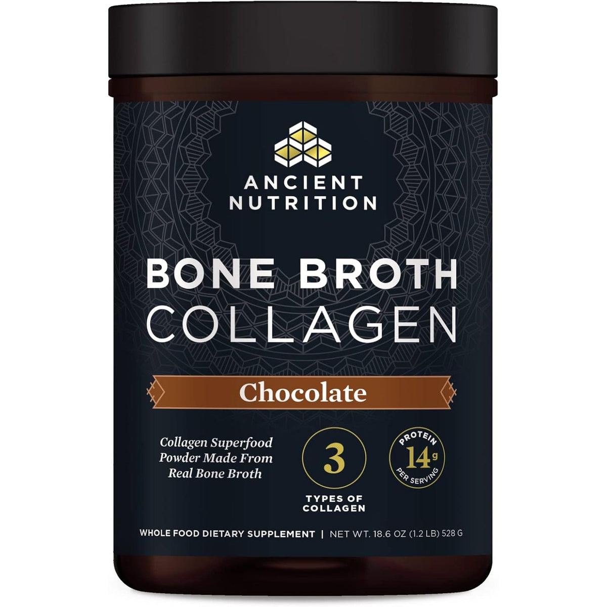 Ancient Nutrition Collagen Powder, Bone Broth Collagen, Chocolate, Hydrolyzed Multi Collagen Peptides, Supports Skin and Nails, Joint Supplement, 30 Servings, 18.6Oz