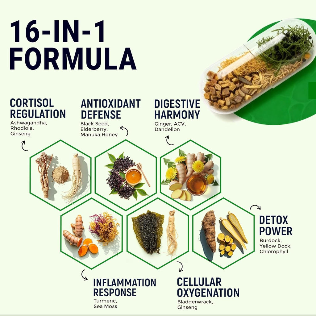 Sea Moss Black Seed Oil Ashwagandha Ginger - Advanced Irish Sea Moss Capsules All in One Supplement with Seamoss Black Seed Oil Ashwagandha Burdock Root Bladderwrack - Pills for Energy, Immune, Gut