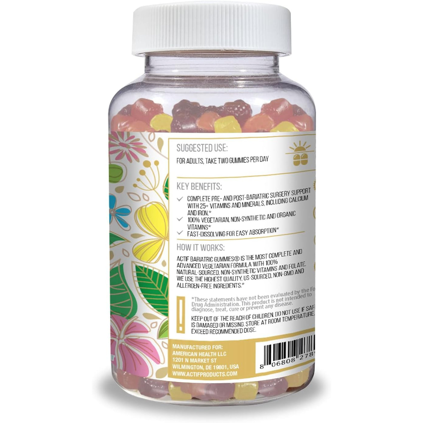 ACTIF Organic Bariatric Gummies with 25+ Organic Vitamins and Minerals for Bariatric Surgery Gastric Bypass Surgery, Advanced Formula - 90 Count