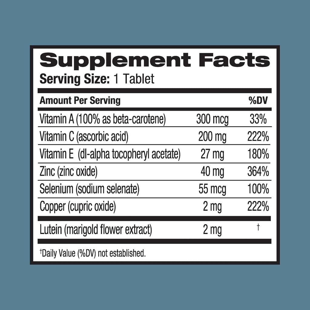 Ocuvite Eye Vitamin & Mineral Supplement, Lutein & Antioxidant Vitamins A, C & E, Zinc for Eye Health & Support, Vitamins for Eyes, 60 Tablets
