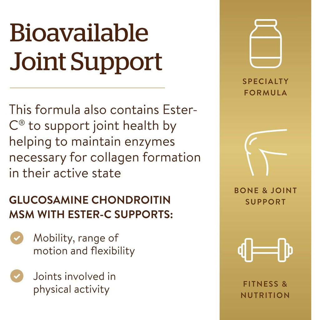 Solgar Extra Strength Glucosamine Chondroitin MSM W/Ester-C, 180 Tablets - Promotes Healthy Joints, Supports Comfortable Movement & Collagen Formation - Non-Gmo, Gluten No, Dairy No - 60 Servings
