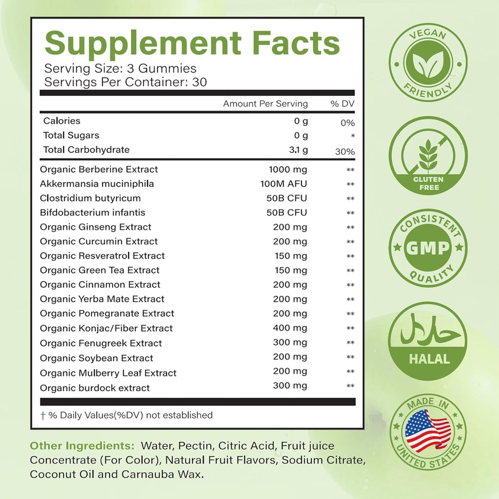 GLP1 Supplement | GLP Gummies Activates GLP-1 & AMPK with Akkermansia Probiotics, Berberine&More,Gut Health, Energy & Metabolism - 1 Pack, 90 Gummies