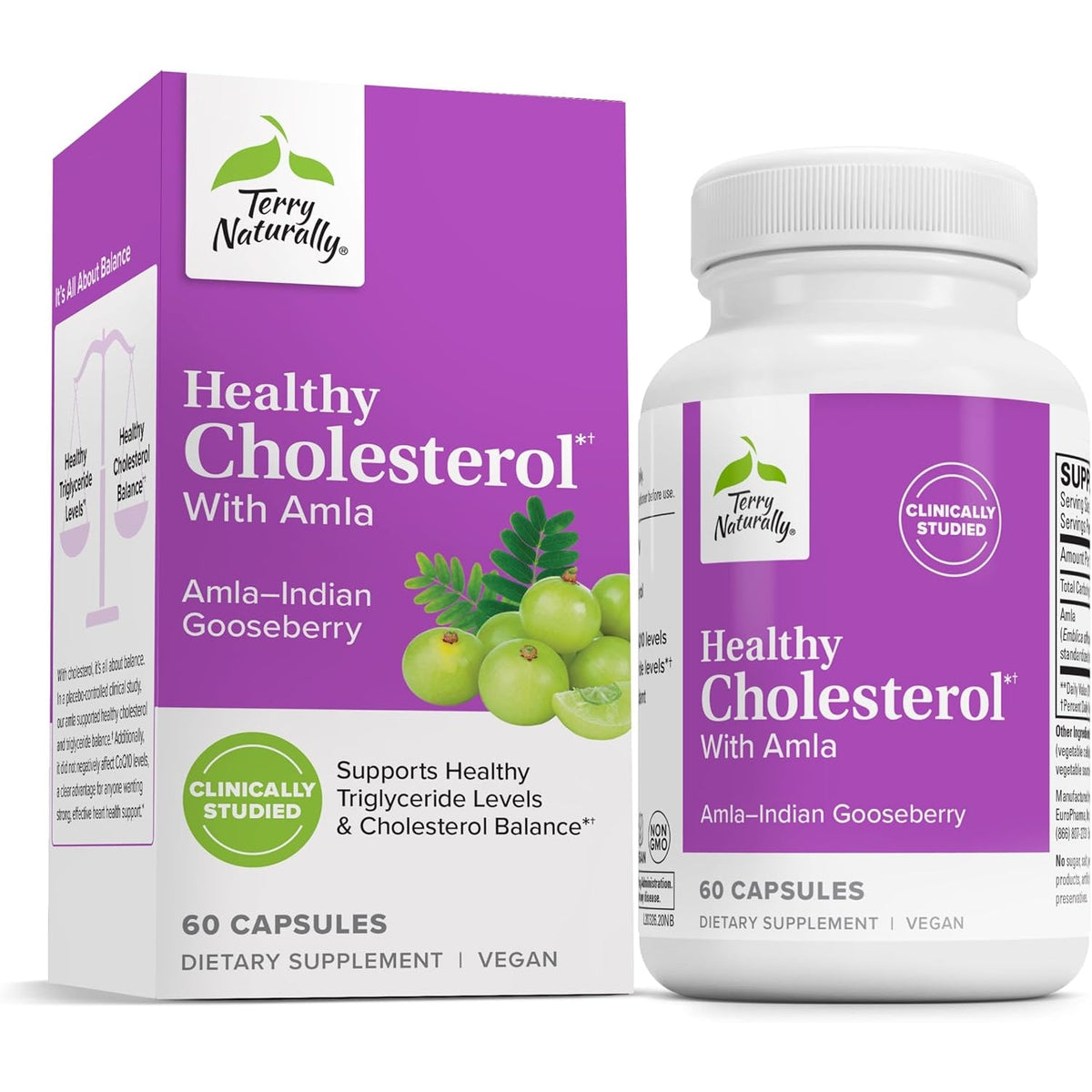 Terry Naturally Healthy Cholesterol with Amla - Supports Healthy Triglyceride Levels, Cardiovascular Health, Antioxidant - Non-Gmo, Gluten-Free, Kosher, 60 Count (Pack of 1)