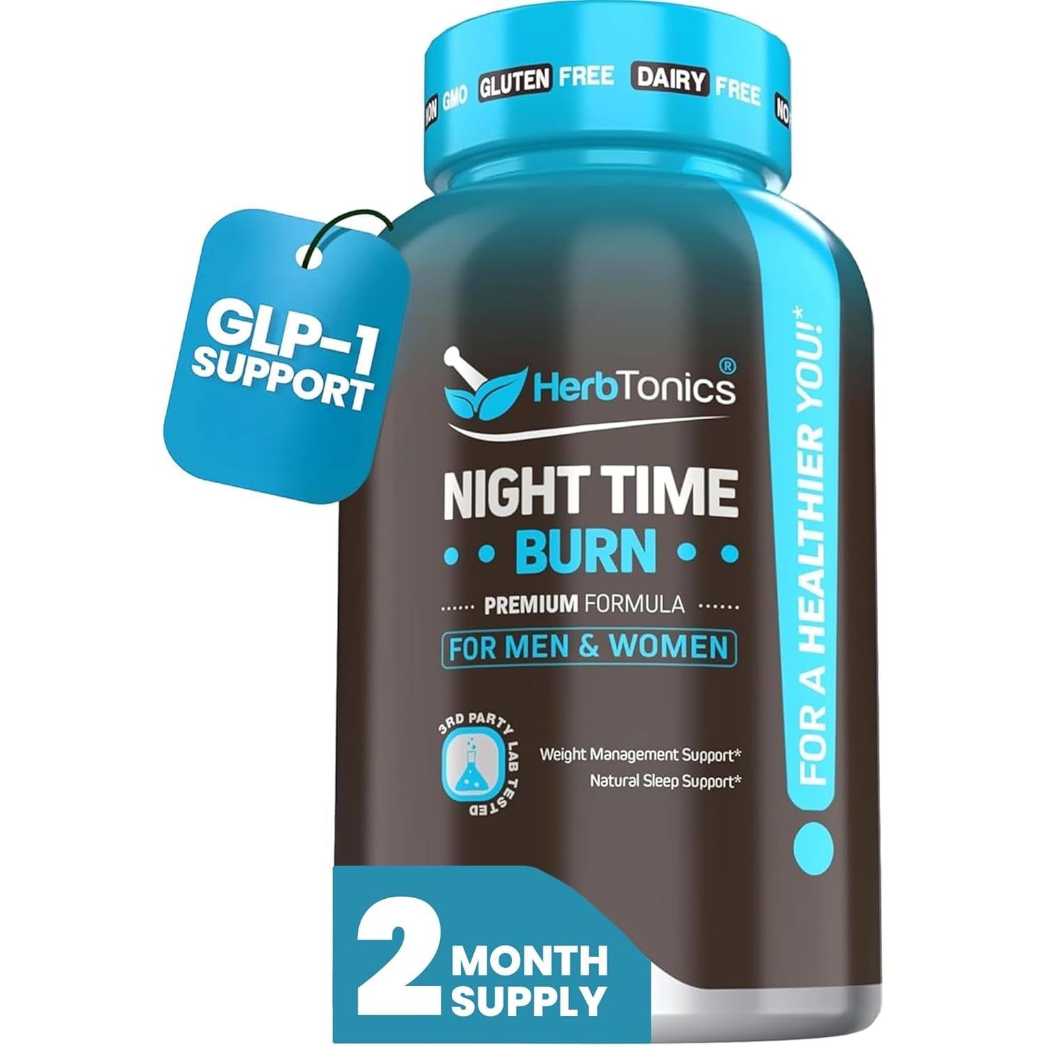 Herbtonics Night Time Burn & Sleep Complex Supports Overnight Metabolism, Stress Relief & Deep Sleep. Includes Melatonin, Valerian and Green Tea – Vegan Bedtime Weight Management (60 Capsules)