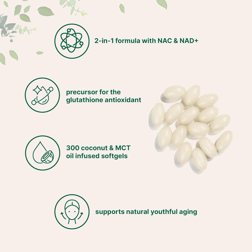 Micro Ingredients NAC Supplement 600Mg with NAD+ & Coconut Oil, 300 Softgels | 2-In-1 N Acetyl L Cysteine plus Nicotinamide Forms | NAD Supplements for Women & Men | Non-Gmo, Gluten Free