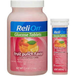 Relion Glucose, 50 Tablets with On-The-Go Tube, 10 Tablets. (Fruit Punch)