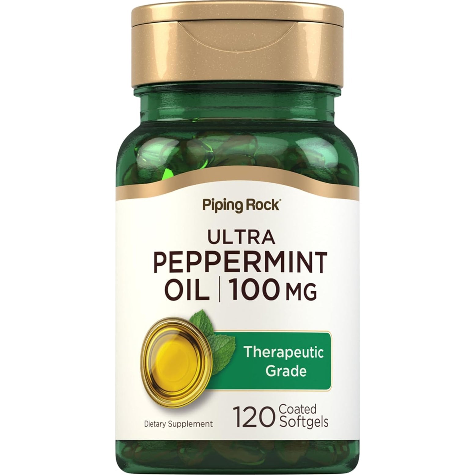 Piping Rock Peppermint Oil Softgel Capsules | 100Mg | 120 Pills | Therapeutic Grade Extract | Non-Gmo, Gluten Free Supplement