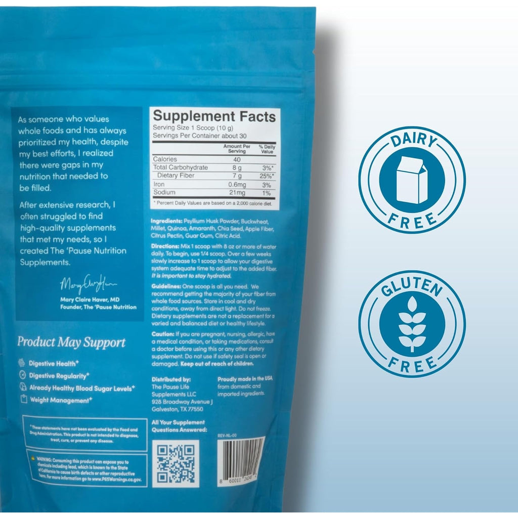 The 'Pause Life Fiber GDX, Gluten Free Chia Seed & Quinoa Blend, Monk Fruit Sweetened, Natural Plant Based Dietary Fiber, Energy and Digestive Support, Unflavored, 1 Pack, 10.5 OZ