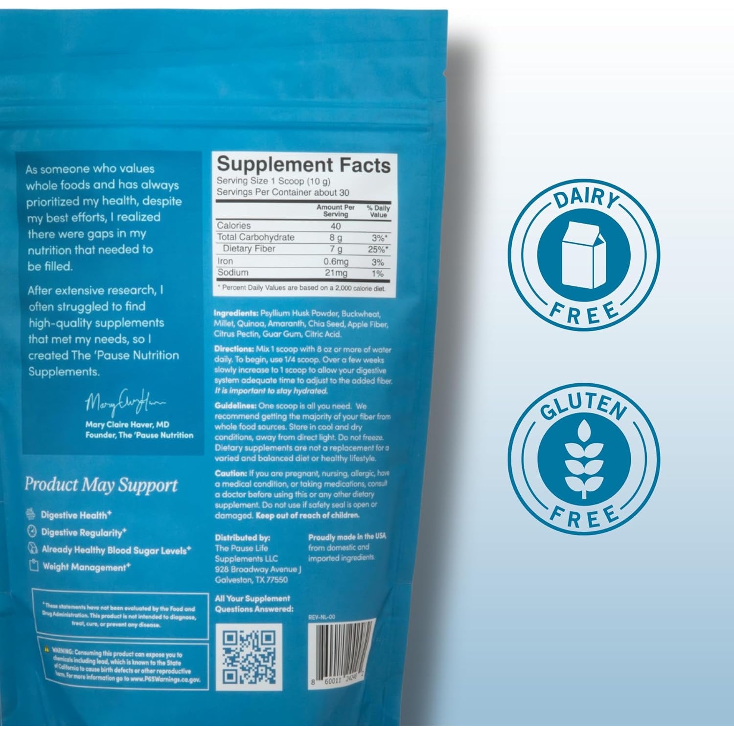 The 'Pause Life Fiber GDX, Gluten Free Chia Seed & Quinoa Blend, Monk Fruit Sweetened, Natural Plant Based Dietary Fiber, Energy and Digestive Support, Unflavored, 1 Pack, 10.5 OZ
