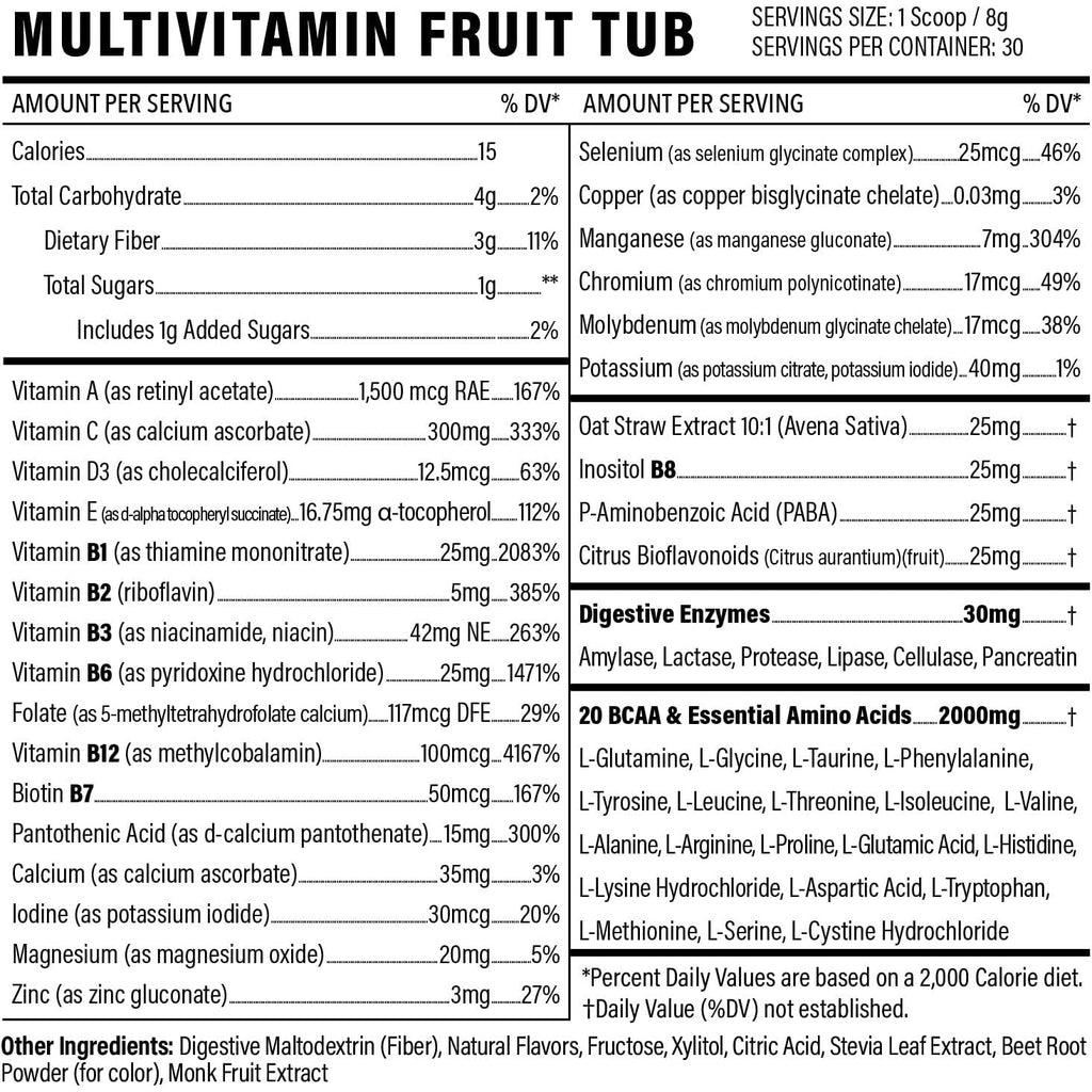 Sport Formula 99 Multivitamin Powder - Drink Mix for Men Women BCAA Amino Acids Won’T Upset Your Stomach - Keto Vegan Multivitamin Fruit Punch - Electrolytes Super B Complex Digestive Enzyme