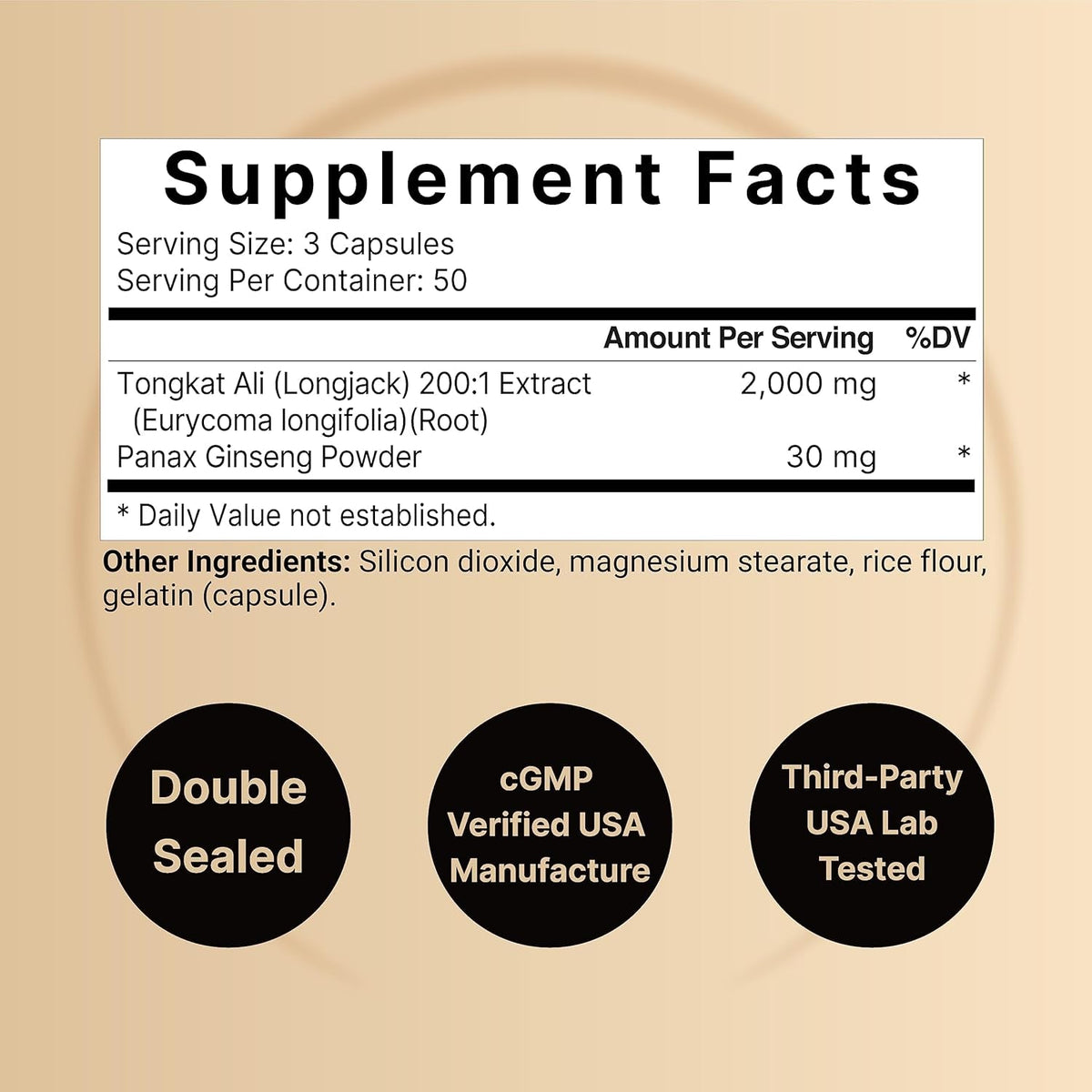 Tongkat Ali 200:1 (Longjack) Extract for Men, 2000Mg per Serving, Indonesia Origin, Eurycoma Longifolia | with Panax Ginseng for Energy, Stamina, & Male Health Support (150 Count (Pack of 2))