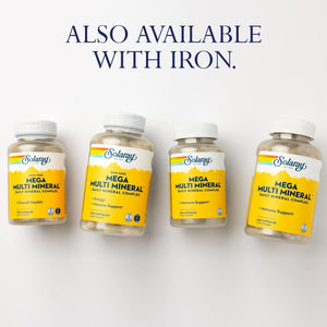 SOLARAY Mega Multi Mineral, Iron Free - Daily Mineral Supplement W/Trace Minerals, Electrolytes, Calcium, Magnesium, Zinc, Selenium, Boron -Cellular Energy, Immune Support, 60-Day Guarantee, 50 Serv